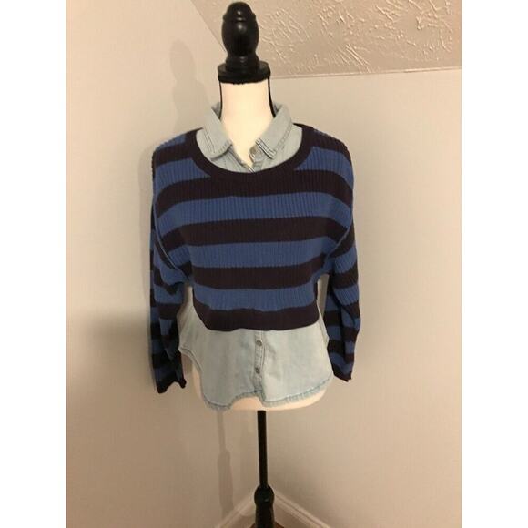 Anthropologie Pilcro Layered Blue and White Striped Sweater - Extra Extra Small - Picture 1 of 9